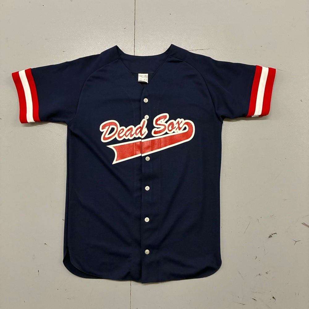 Athletic Knit Dead Sox Baseball Jersey Navy Blue Button Up Mens Medium 50 AK